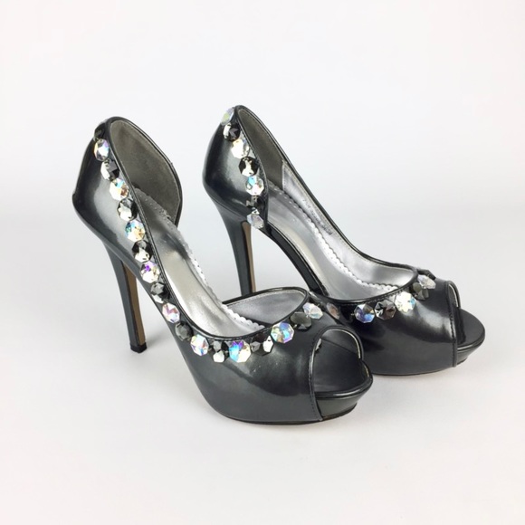 Johnathan Kayne Womens Galactica 963 Pewter Platform Heels Crystals size 7.5 - Picture 1 of 16